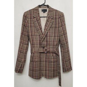 ASOS DESIGN skinny belted blazer with twill check in camel